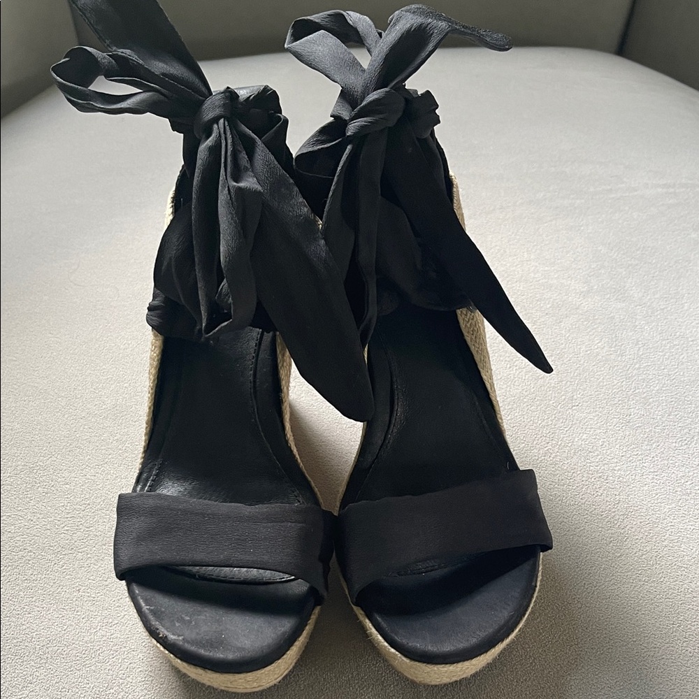 UGG Black Espadrille Wedges with Ribbon Ties